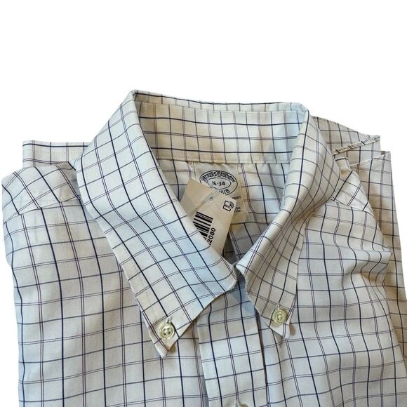 Brooks Brothers Mens Slim Fit Non Iron White Graph Check Dress Shirt (M) 16-34 - Picture 1 of 12